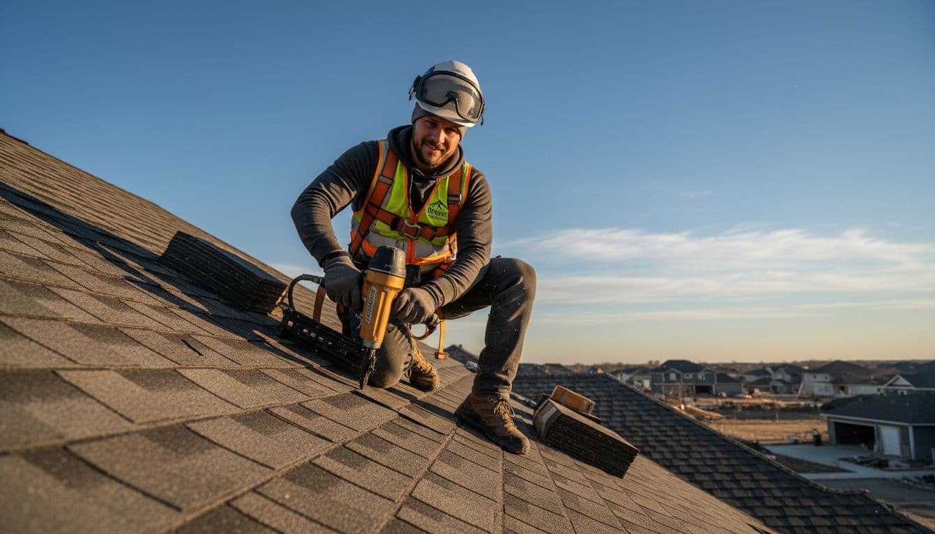 Professional roofer at work